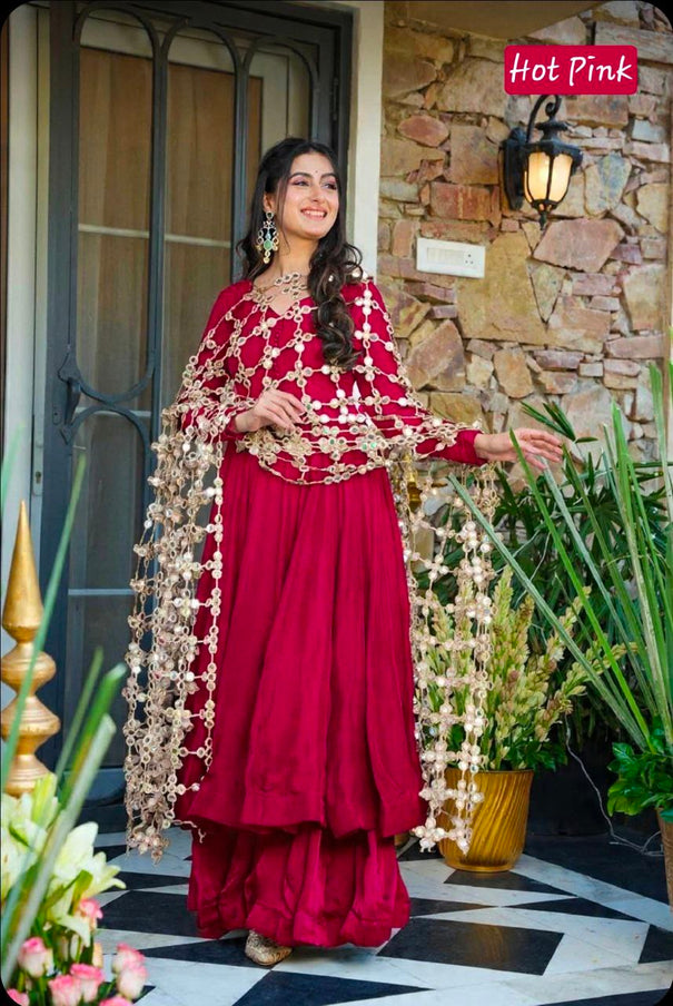 Beautifull Roman Silk With Fancy Color Anarkali Set