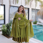 Beautifull Mul Chanderi Fabric With Mirror Lace Work Kurti Pent