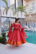 Beautifull Mul Chanderi Fabric With Mirror Lace Work Kurti Pent