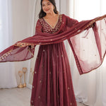 Beautifull Maroon Color Crunchy With Sequience Work Top Pent