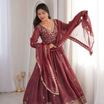 Beautifull Maroon Color Crunchy With Sequience Work Top Pent