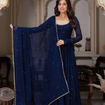 Navy Color Gorgette With Hand Work Anarkali
