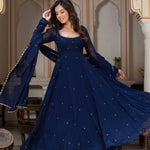 Navy Color Gorgette With Hand Work Anarkali