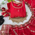 Beautifull Red Color Chinon Silk With Embroidery Work Gown