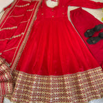 Beautifull Red Color Chinon Silk With Embroidery Work Gown