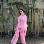 Beautifull Pink Color Satin Silk With Hand Made Real Mirror Work Top Pent