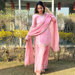 Beautifull Pink Color Satin Silk With Hand Made Real Mirror Work Top Pent