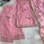 Beautifull Pink Color Satin Silk With Hand Made Real Mirror Work Top Pent