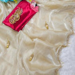 Beautifull White color Satin Silk With Hand Made Lace Work Saree