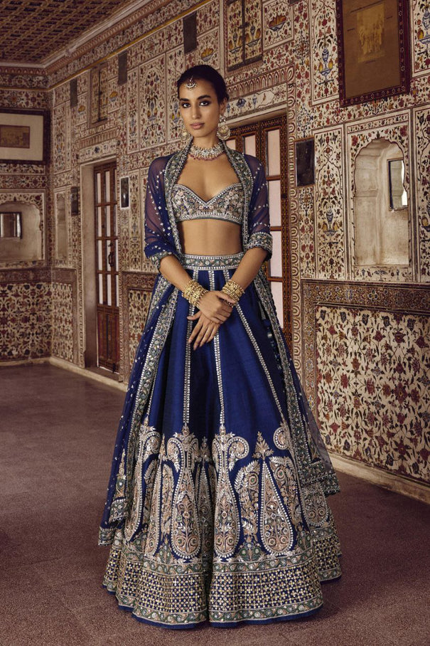 Premium Heavy Slub Silk With Beautiful Thread Embroidery Work Lehenga