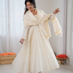 Beautiful Pure Kora Cotton Anarkali Suit With Schiffli Embroidery Work