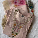 Beige Color Roman Silk With Hand Work Top Pent