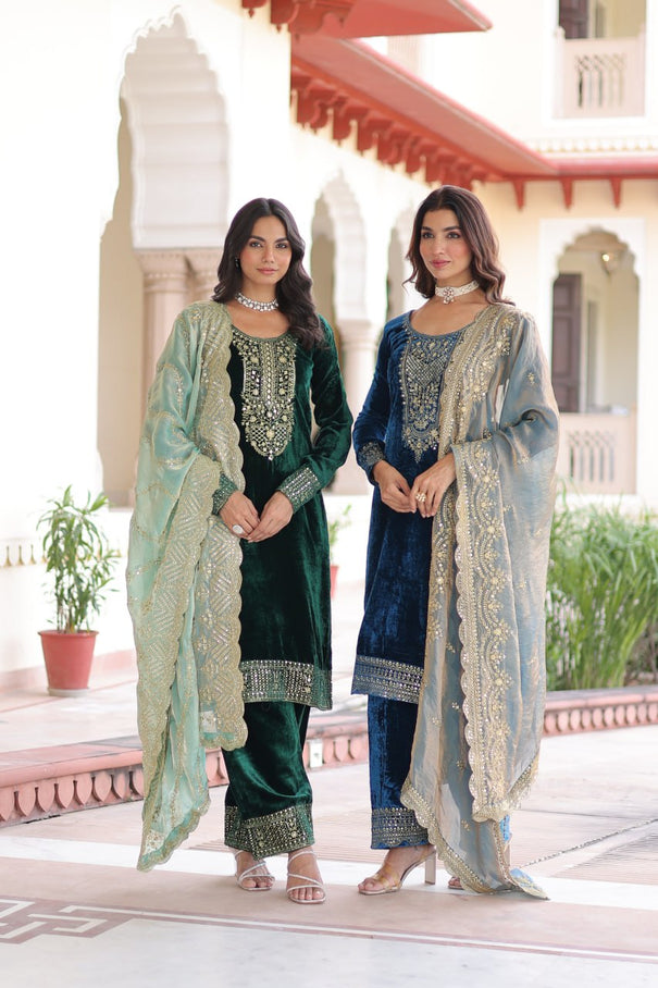 Beautifull Velvet With Rich Sequience Work Top Pent