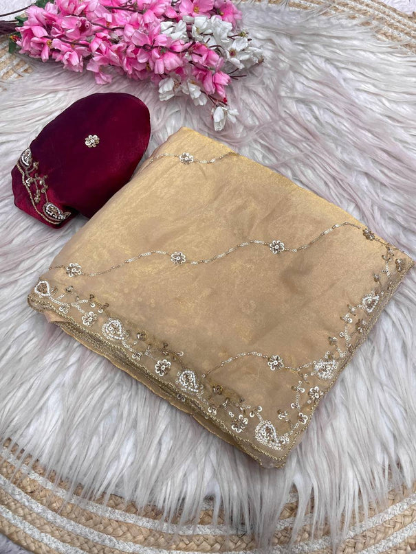 Beautifull Khatli Brits Work With Fendy Satin Silk Saree