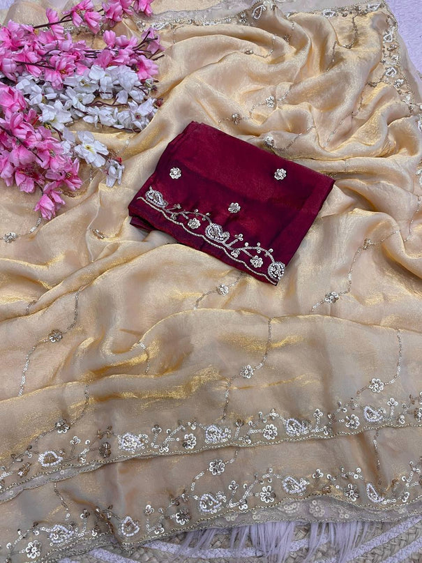 Beautifull Khatli Brits Work With Fendy Satin Silk Saree