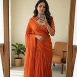 Orange Color Space Silk With Embroidery Work Saree