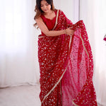 Crunchy Silk Embroidery Work With Lace Border Saree