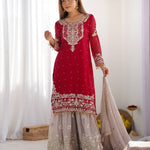 Heavy Faux Goergette Heavy Embroidery Work With Dori Sequence Work Top Plazzo