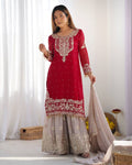 Heavy Faux Goergette Heavy Embroidery Work With Dori Sequence Work Top Plazzo
