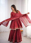 White Color Mal Chanderi Fabric With Mirror Work Top Sharara