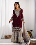 Heavy Faux Goergette Heavy Embroidery Work With Dori Sequence Work Top Plazzo