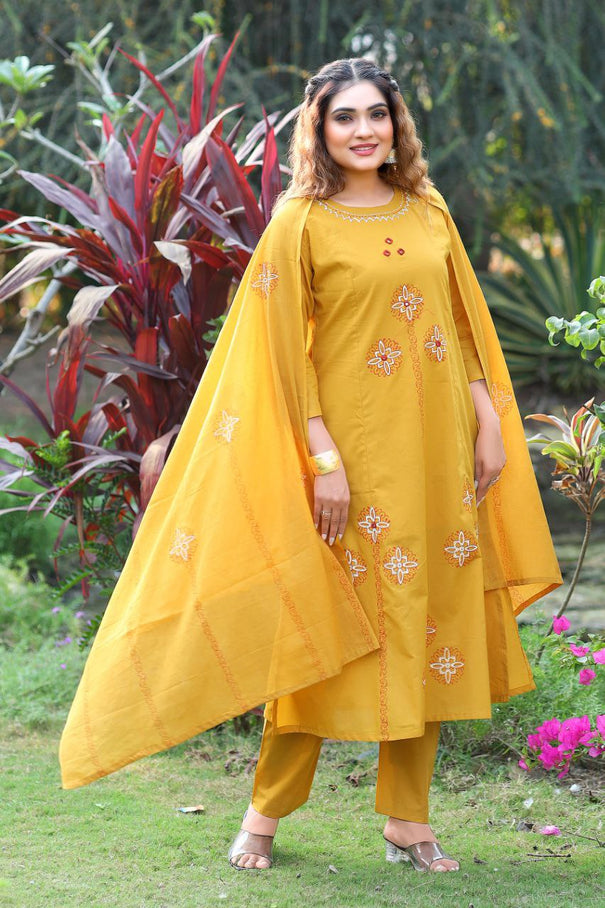 Beautiful Pure Cotton Suit With Real Mirror Hand Work