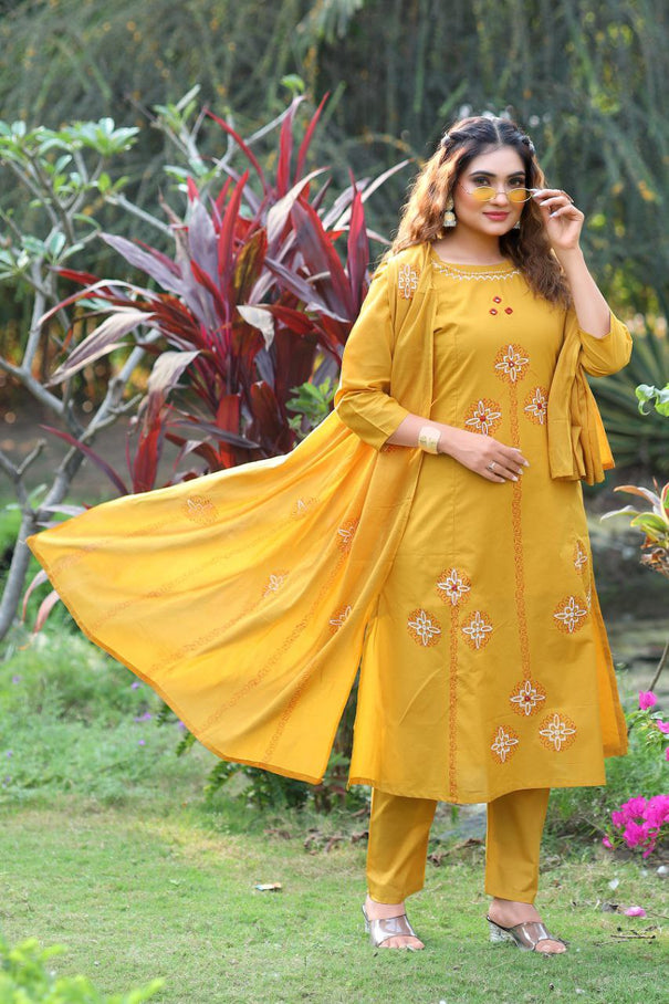 Beautiful Pure Cotton Suit With Real Mirror Hand Work
