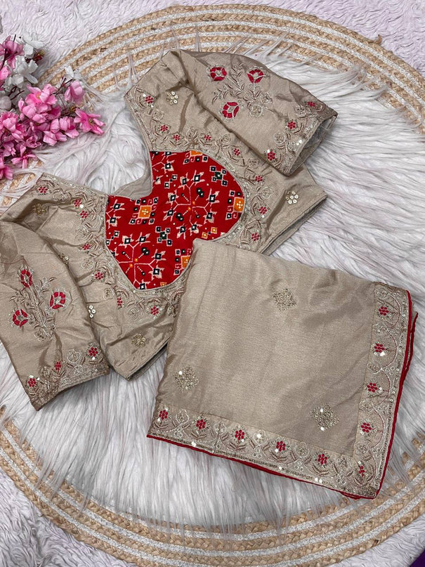 Natural Chinnon Silk With Sequience Work Saree