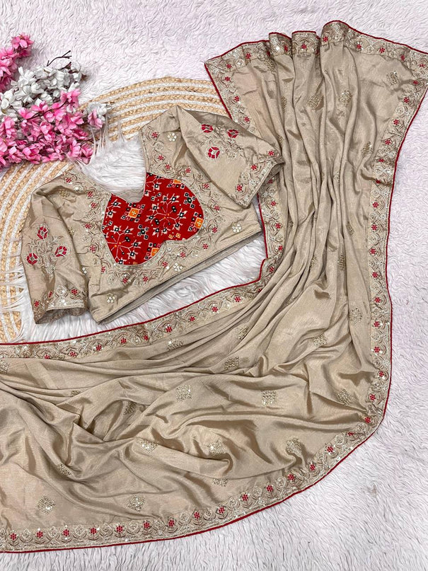 Natural Chinnon Silk With Sequience Work Saree