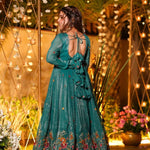 Stylish Crunchy Silk Embroidered Gown Sharara Set with Full Flair Dupatta