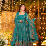 Stylish Crunchy Silk Embroidered Gown Sharara Set with Full Flair Dupatta