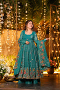 Stylish Crunchy Silk Embroidered Gown Sharara Set with Full Flair Dupatta