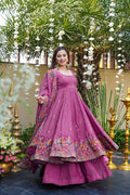 Stylish Crunchy Silk Embroidered Gown Sharara Set with Full Flair Dupatta