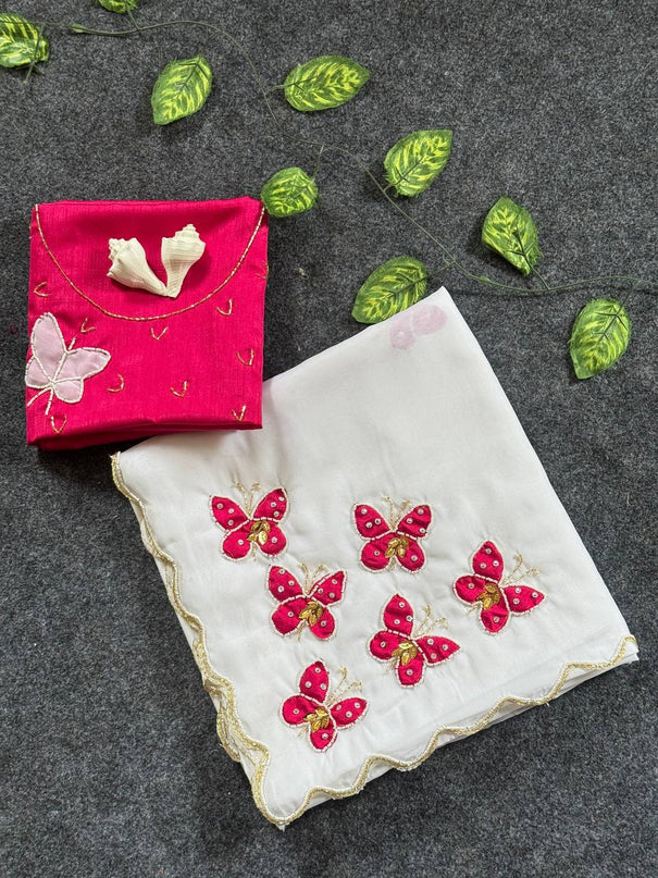 Beautifull Star Georgette Butterfly Cut HandWork Saree