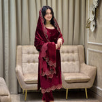 Beautifull Heavy Viscose Velvet With Rhinestones Work Top Pent