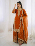Beautiful Fendy Silk Suit With Embroidery Coding And Sequence Work