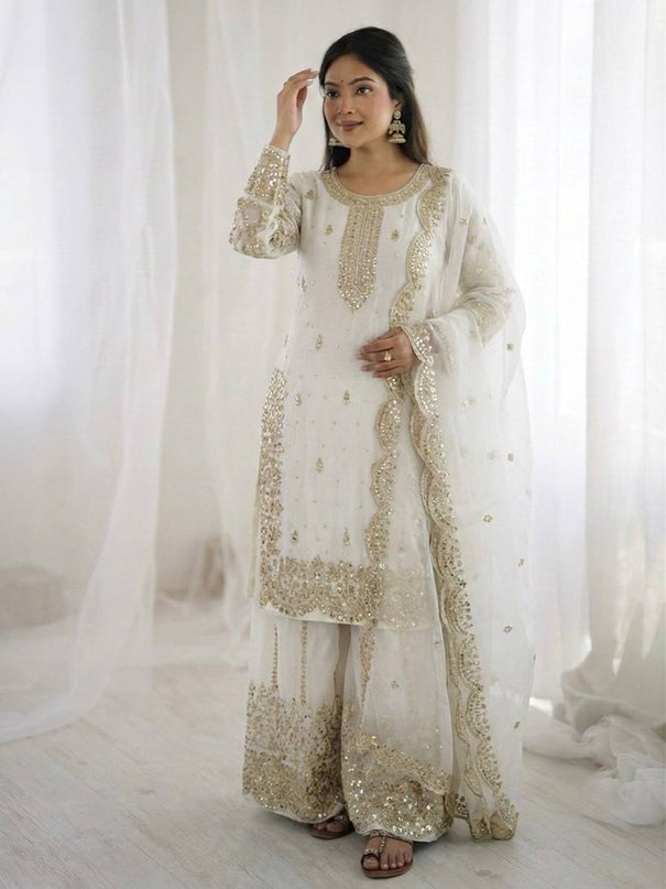 Beautiful Fendy Silk Suit With Embroidery Coding And Sequence Work