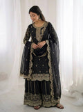 Beautiful Fendy Silk Suit With Embroidery Coding And Sequence Work