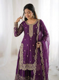 Beautiful Fendy Silk Suit With Embroidery Coding And Sequence Work