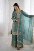 Beautiful Fendy Silk Suit With Embroidery Coding And Sequence Work
