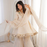 Beautifull Soft Chinon Long Kali Design Work Top Plazzo