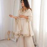 Beautifull Soft Chinon Long Kali Design Work Top Plazzo