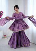White Color Mal Chanderi Fabric With Mirror Work Top Sharara