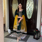 Green Color Velvet Fabric With Embroidery Work Top Plazzo