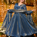 Beautifull French Moss With Crap Inner Embroidery Work Gown