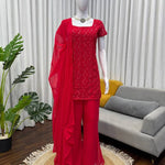 Faux Georgette Thread & Sequience Work Top Pent