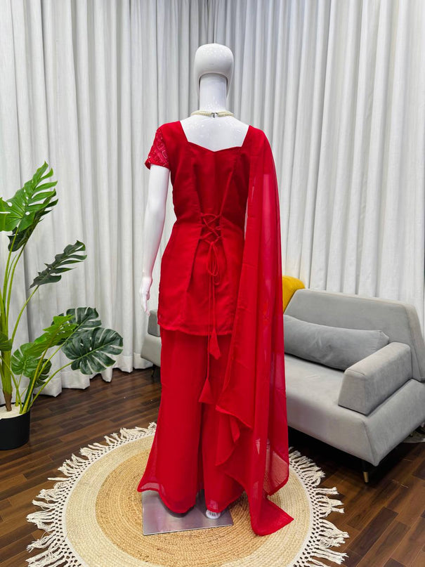 Faux Georgette Thread & Sequience Work Top Pent