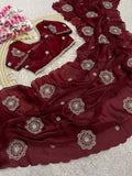 Beautifull Fandy Sattin Khatli Work Saree