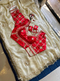 Designer pure Chinon Saree With Sobber Kachi Gota Work saree