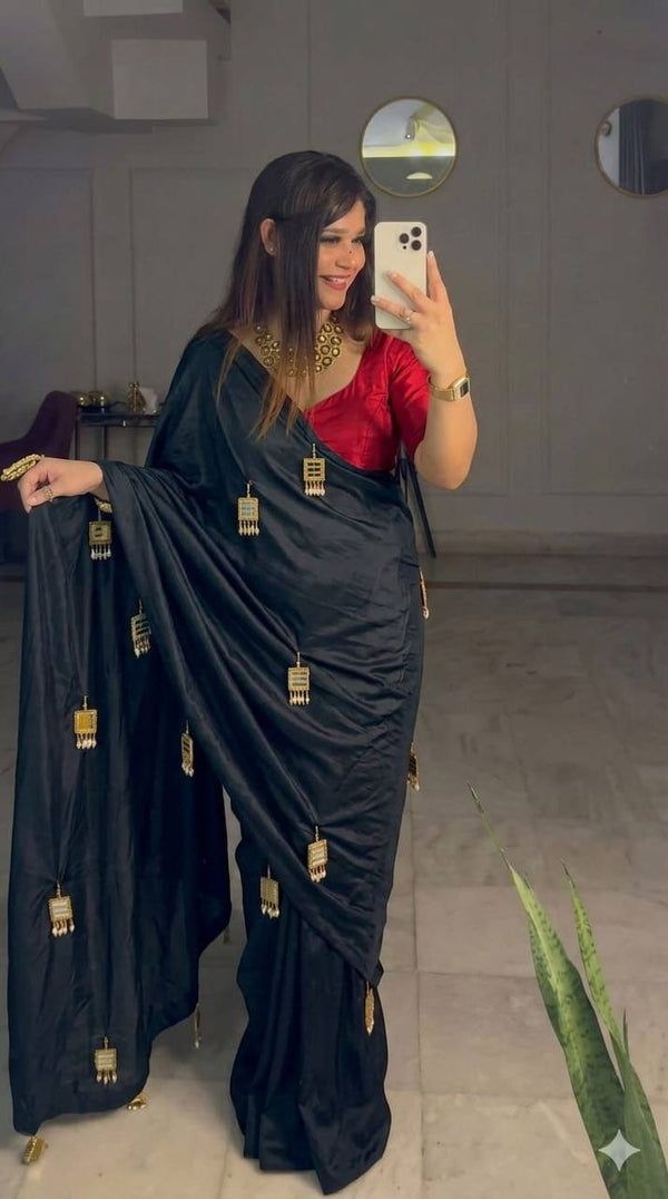 Most Viral Soft Chinnon With Real Mirror Work Saree